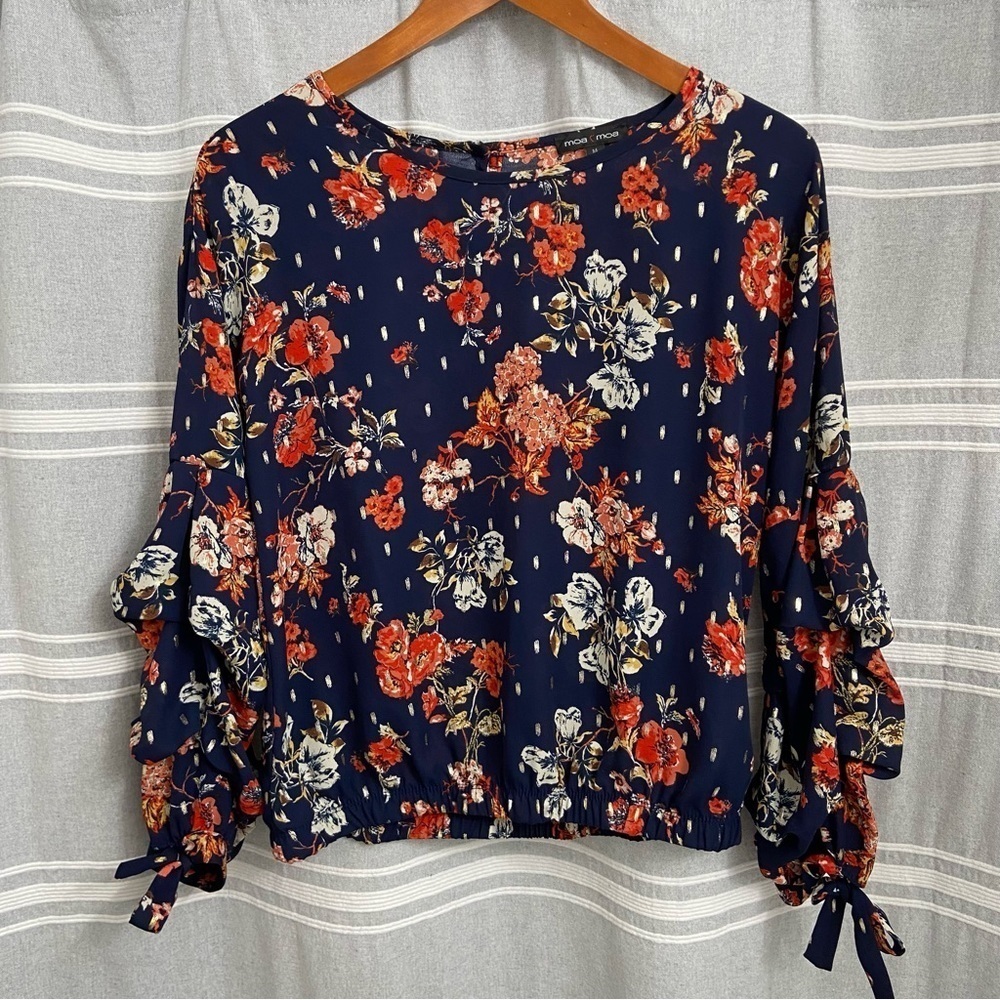 MOA MOA / Blue Floral Print Long Sleeve Blouse Size M
